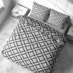 Voodipesu komplekt "Grey Retro Rings". Voodipesu komplektid 200x220, 140x200 cm, 160x200 cm, 200x200 cm, 200x220 cm. Kaasaegne mustvalge disain kattuvate mustade kaartidega valgel voodipesul