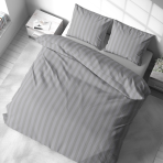 Voodipesu komplekt "Grey Stripes". Voodipesu komplektid 140x200, 140x200 cm, 160x200 cm, 200x200 cm, 200x220 cm. Elegantne hall voodipesukomplekt triibumustriga, mis lisab teie magamisalale modernset ja stiilset aktsenti.