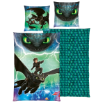 Laste voodipesu komplekt "How to train your dragon". Laste voodipesu, 135x200 cm. Sinakasroheline voodipesukomplekt musta draakoni ja erkroheliste silmadega.