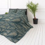 Voodipesu komplekt "Infinite Calm". Roheline voodipesu, 140x200 cm, 150x200 cm, 160x200 cm, 180x200 cm, 200x200 cm, 200x220 cm, 220x240 cm. Luksuslik tumeroheline voodipesukomplekt säravate lehemotiividega