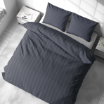 Voodipesu komplekt "Iron Stripes". Voodipesu komplektid 140x200, 140x200 cm, 200x200 cm, 200x220 cm. Lihtne, kuid elegantne tumesinine voodipesukomplekt peente triipudega, mis lisab ruumile rafineeritust.