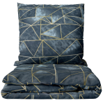 Voodipesu komplekt „Isolde“. Mustriline voodipesu, 140x200 cm, 150x200 cm, 160x200 cm, 180x200 cm, 200x200 cm, 200x220 cm, 220x240 cm. Tumesinine voodipesukomplekt kuldsete geomeetriliste joontega