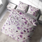 Voodipesu komplekt "Jasmine". Voodipesu komplektid 140x200, 140x200 cm, 200x200 cm, 200x220 cm, 220x240 cm. Rahulik voodipesu lillade ja valgete jasmiinililledega valgelisel taustal.