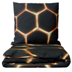 Voodipesu komplekt "Lavahive". Voodipesu komplektid 140x200, 200x220 cm. Elegantne voodipesu komplekti disain, millel on mustal pinnal taruvaikseid sädemeid.