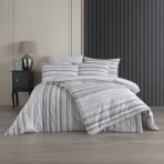 Voodipesu komplekt "Linie Grey". Puuvillane voodipesu, 140x200 cm, 200x200 cm, 200x220 cm. Valge ja halli värvi voodipesu komplekt, millel on elegantsed hallid jooned ja mis annab teie magamistoa sisustusele kaasaegse ja rafineeritud puudutuse.