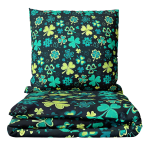 Voodipesu komplekt "Lucky Leaf". Voodipesu komplektid 140x200, 140x200 cm, 160x200 cm, 200x200 cm, 200x220 cm, 220x240 cm. Voodipesukomplekt rikkalikus tumesinises värvitoonis, kaunistatud rohkete erksate ristikute lehtedega, mis toovad teie magamistuppa looduse aktsendi.