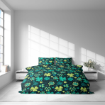 Voodipesu komplekt "Lucky Leaf". Voodipesu komplektid 140x200, 140x200 cm, 160x200 cm, 200x200 cm, 200x220 cm, 220x240 cm. Elegantsed tumesinised voodipesukomplektid, kaunistatud arvukate ristikute lehtedega, mis lisavad teie magamistuppa muhedat ja värskendavat elementi.