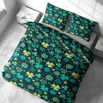 Voodipesu komplekt "Lucky Leaf". Voodipesu komplektid 140x200, 140x200 cm, 160x200 cm, 200x200 cm, 200x220 cm, 220x240 cm. Voodipesukomplekt sügavas rohelises värvitoonis, kaunistatud rõõmsate ristikute mustritega, ideaalne loodusest inspireeritud ja rahuliku magamisõhkkonna loomiseks.