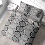 Voodipesu komplekt "Mandala". Voodipesu komplektid 140x200, 140x200 cm, 200x200 cm, 200x220 cm. Stiilne hall voodipesukomplekt kaunite hallide, valgete ja mustade mandalamustritega, mis toob teie ruumi rahu ja elegantsust.