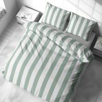 Voodipesu komplekt "Modern Line". Voodipesu komplektid 140x200, 140x200 cm, 200x200 cm, 200x220 cm. Klassikaline valge voodipesu komplekt julgete roheliste ja valgete triipudega, mis lisab teie interjöörile elegantsust ja elujõudu.