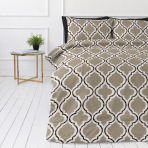 Voodipesukomplektid "Moroccan Beige". Beež voodipesu, 140x200 cm, 150x200 cm, 160x200 cm, 180x200 cm, 200x200 cm, 200x220 cm, 220x240 cm. Valge ja liivakarva voodipesukomplekt tumepruunide ornamentjoontega