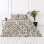 Voodipesukomplektid "Moroccan Beige". Beež voodipesu, 140x200 cm, 150x200 cm, 160x200 cm, 180x200 cm, 200x200 cm, 200x220 cm, 220x240 cm. Geomeetriline voodipesukomplekt valgete ornamentide ja liivakarva taustaga