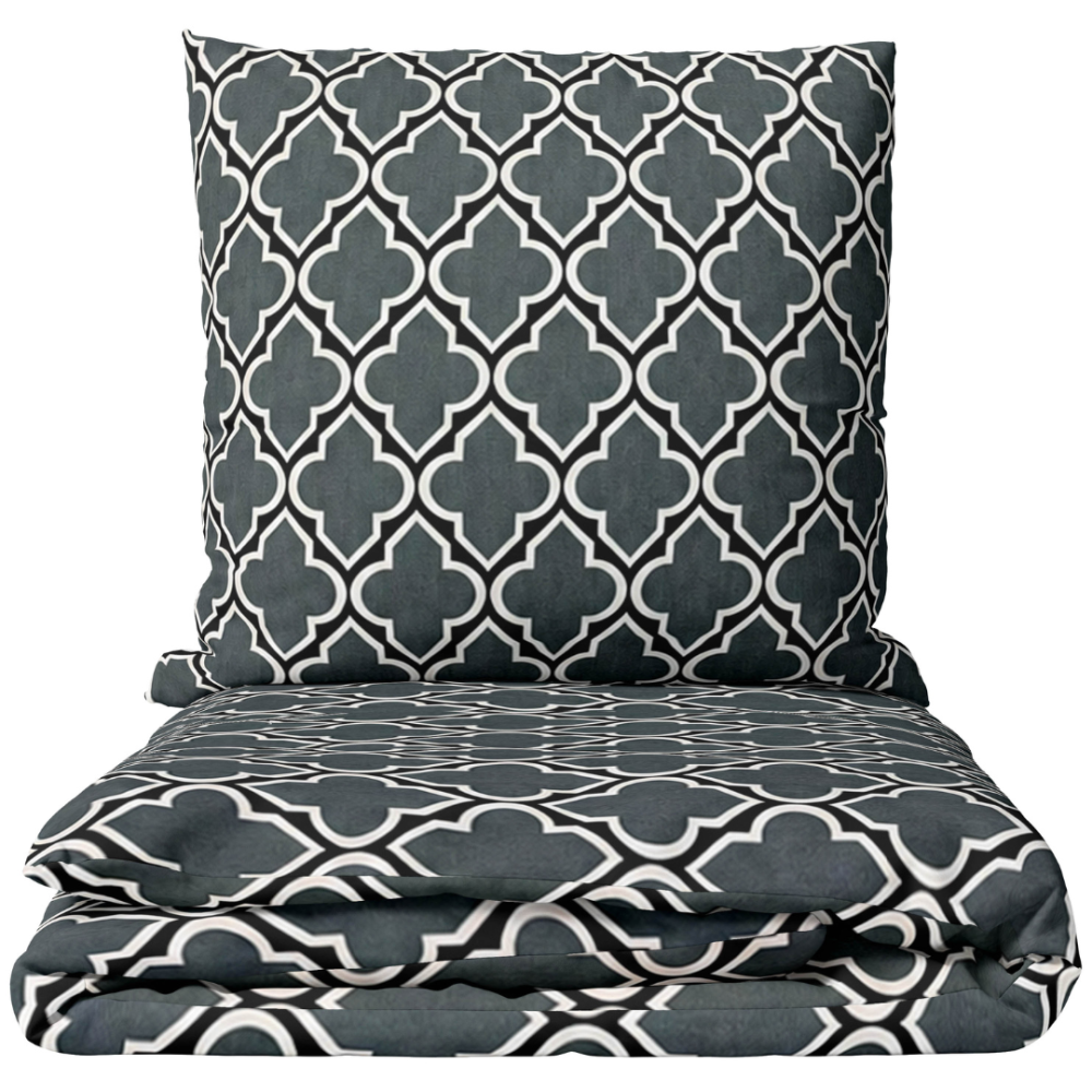 Voodipesu komplekt "Morocco grey". Hall voodipesu, 140x200 cm, 150x200 cm, 160x200 cm, 180x200 cm, 200x200 cm, 200x220 cm, 220x240 cm. Tumehall voodipesu disain valge geomeetrilise mustriga Voodipesu komplekt "Morocco grey". Hall voodipesu, 140x200 cm, 150x200 cm, 160x200 cm, 180x200 cm, 200x200 cm, 200x220 cm, 220x240 cm. Tumehall voodipesu disain valge geomeetrilise mustriga