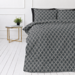 Voodipesu komplekt "Morocco grey". Hall voodipesu, 140x200 cm, 150x200 cm, 160x200 cm, 180x200 cm, 200x200 cm, 200x220 cm, 220x240 cm. Mustjashall voodipesu muster valgete idamaises stiilis kontuuridega Voodipesu komplekt "Morocco grey". Hall voodipesu, 140x200 cm, 150x200 cm, 160x200 cm, 180x200 cm, 200x200 cm, 200x220 cm, 220x240 cm. Mustjashall voodipesu muster valgete idamaises stiilis kontuuridega