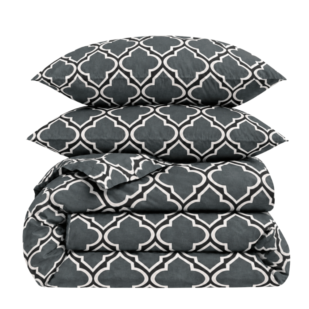 Voodipesu komplekt "Morocco grey". Hall voodipesu, 140x200 cm, 150x210 cm, 160x200 cm, 180x200 cm, 200x200 cm, 200x220 cm, 220x240 cm. Tumehall voodipesu disain valge geomeetrilise mustriga Voodipesu komplekt "Morocco grey". Hall voodipesu, 140x200 cm, 150x210 cm, 160x200 cm, 180x200 cm, 200x200 cm, 200x220 cm, 220x240 cm. Tumehall voodipesu disain valge geomeetrilise mustriga