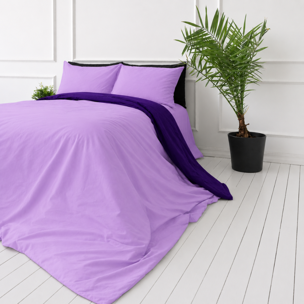 Voodipesu komplekt "Orchid Pansy". Lilla voodipesu, 140x200 cm, 150x200 cm, 160x200 cm, 180x200 cm, 200x200 cm, 200x220 cm, 220x240 cm. Modernne lilla voodipesukomplekt heleda ja tumeda kooslusega.