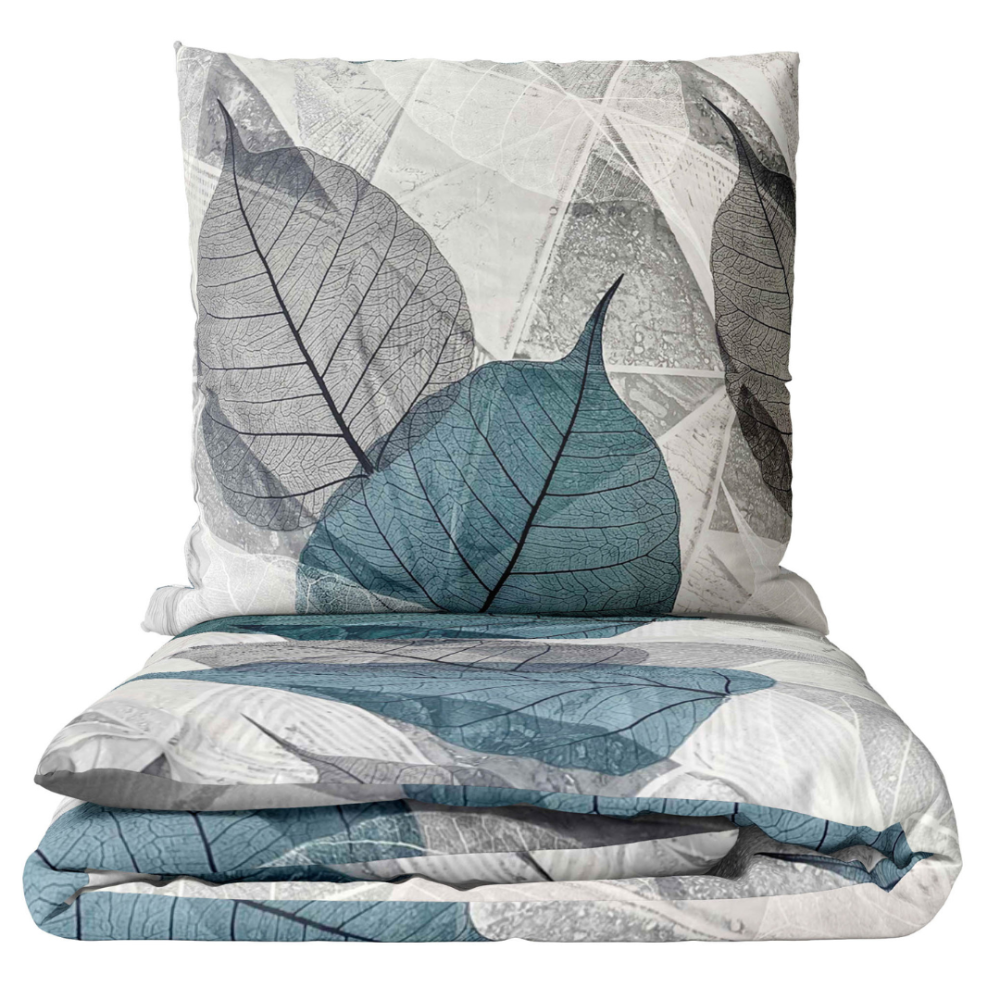 Voodipesu komplekt "Overgrowth". Voodipesu komplektid 140x200, 200x200 cm, 200x220 cm. Modernne voodipesu komplekt suurte lehtedega halli, valge ja elektrilise värviga.