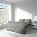 Voodipesu komplekt "Painted Breeze". Voodipesu komplektid 140x200, 140x200 cm, 200x200 cm, 200x220 cm. Elegantsed hallid voodipesukomplektid, millel on delikaatselt joonistatud lehed, lisades teie magamiskohta looduse inspireeritud võlu.