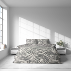 Voodipesu komplekt "Palm Drift". Voodipesu komplektid 140x200, 140x200 cm, 160x200 cm, 200x200 cm, 200x220 cm, 220x240 cm. Elegantne voodipesukomplekt heledates toonides, kaunilt aktsentueeritud detailsete palmilehtedega, luues rahuliku ja kutsuva atmosfääri.