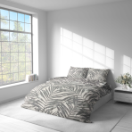 Voodipesu komplekt "Palm Drift". Voodipesu komplektid 140x200, 140x200 cm, 160x200 cm, 200x200 cm, 200x220 cm, 220x240 cm. Heledates värvides voodipesukomplekt lopsakate palmilehtedega, tuues teie magamistoa dekoratsiooni looduse ja rahu puudutuse.