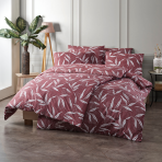 Voodipesu komplekt "Patrick Red". Puuvillane voodipesu, 140x200 cm, 200x200 cm, 200x220 cm. Punane voodipesu komplekt ruudukujulise mustriga ja lehtedega, mis kombineerib julge värvi looduslike elementidega, et saavutada stiilne välimus.
