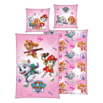Laste voodipesu komplekt "Paw Patrol Pink". Puuvillane voodipesu, 135x200 cm. Roosa voodipesukomplekt „paw patroli“ kutsikate ja värviliste märgistega.