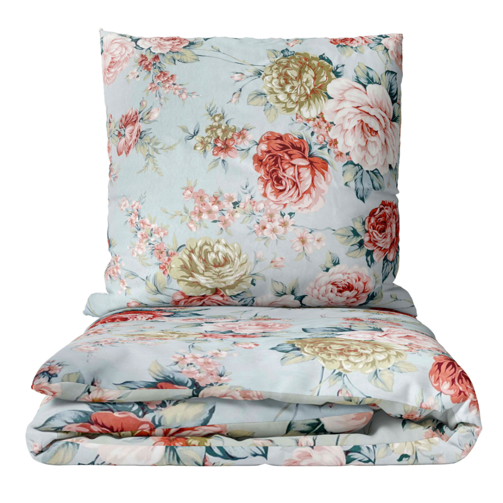 Voodipesu komplekt "Peony". Voodipesu komplektid 140x200, 140x200 cm, 200x200 cm, 200x220 cm. Sinakas voodipesu komplekt elavatest pioneeridest roosade ja liivaste toonidega.