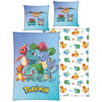 Voodipesu komplekt "Pokemon". Laste voodipesu, 135x200 cm. Helesinine pokémoni voodipesukomplekt värviliste bulbasauri, charmanderi ja squirtle'i tegelastega. Voodipesu komplekt "Pokemon". Laste voodipesu, 135x200 cm. Helesinine pokémoni voodipesukomplekt värviliste bulbasauri, charmanderi ja squirtle'i tegelastega.