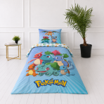 Voodipesu komplekt "Pokemon". Puuvillane voodipesu, 135x200 cm. Sinistes toonides voodipesukomplekt suurte värviliste pokémoni tegelaste kujutistega.
