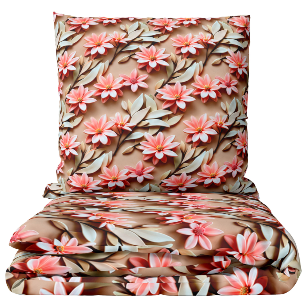 Voodipesu komplekt "Rosy Whisper". Mustriline voodipesu, 140x200 cm, 150x200 cm, 160x200 cm, 180x200 cm, 200x200 cm, 200x220 cm, 220x240 cm. Liivakarva voodipesukomplekt korallitooni lillede ja heledate lehtedega. Voodipesu komplekt "Rosy Whisper". Mustriline voodipesu, 140x200 cm, 150x200 cm, 160x200 cm, 180x200 cm, 200x200 cm, 200x220 cm, 220x240 cm. Liivakarva voodipesukomplekt korallitooni lillede ja heledate lehtedega.