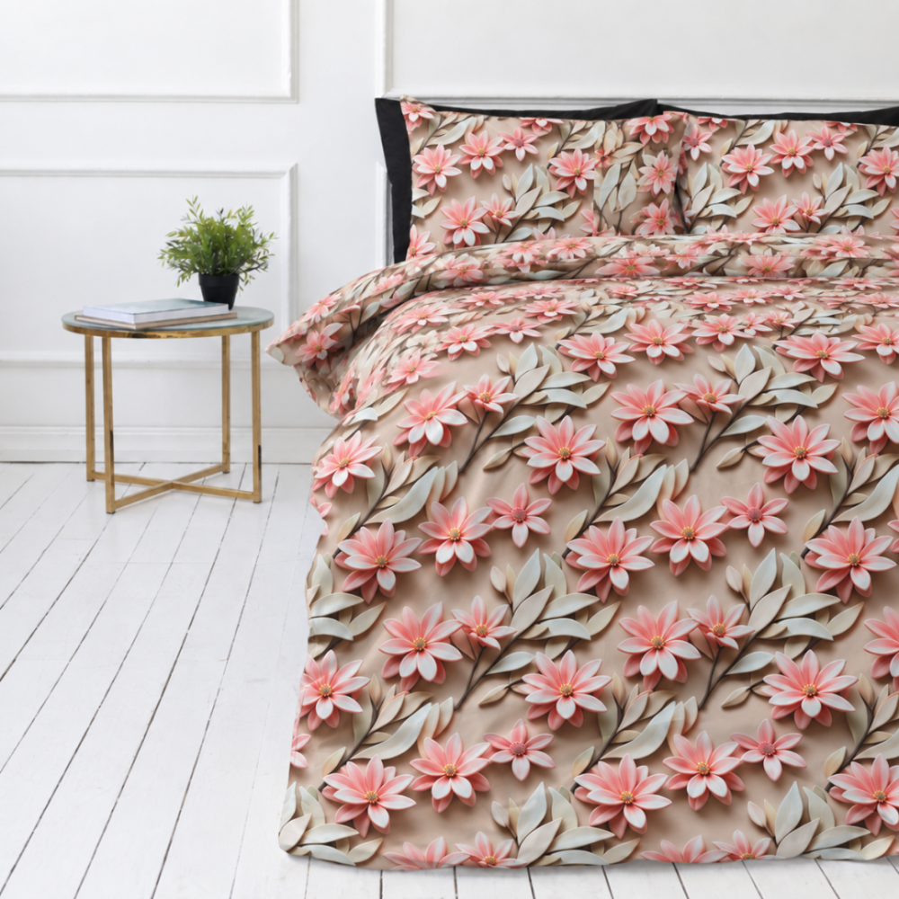 Voodipesu komplekt "Rosy Whisper". Mustriline voodipesu, 140x200 cm, 150x200 cm, 160x200 cm, 180x200 cm, 200x200 cm, 200x220 cm, 220x240 cm. Voodipesukomplekt roosakate korallõitega soojal liivakarva taustal. Voodipesu komplekt "Rosy Whisper". Mustriline voodipesu, 140x200 cm, 150x200 cm, 160x200 cm, 180x200 cm, 200x200 cm, 200x220 cm, 220x240 cm. Voodipesukomplekt roosakate korallõitega soojal liivakarva taustal.