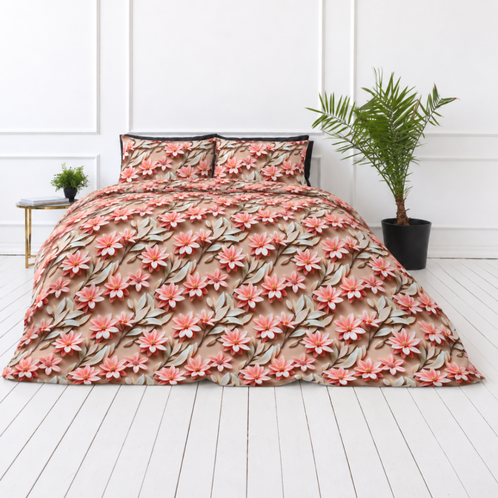 Voodipesu komplekt "Rosy Whisper". Mustriline voodipesu, 140x200 cm, 150x200 cm, 160x200 cm, 180x200 cm, 200x200 cm, 200x220 cm, 220x240 cm. Soojades liiva- ja korallitoonides lillemustriga voodipesukomplekt. Voodipesu komplekt "Rosy Whisper". Mustriline voodipesu, 140x200 cm, 150x200 cm, 160x200 cm, 180x200 cm, 200x200 cm, 200x220 cm, 220x240 cm. Soojades liiva- ja korallitoonides lillemustriga voodipesukomplekt.