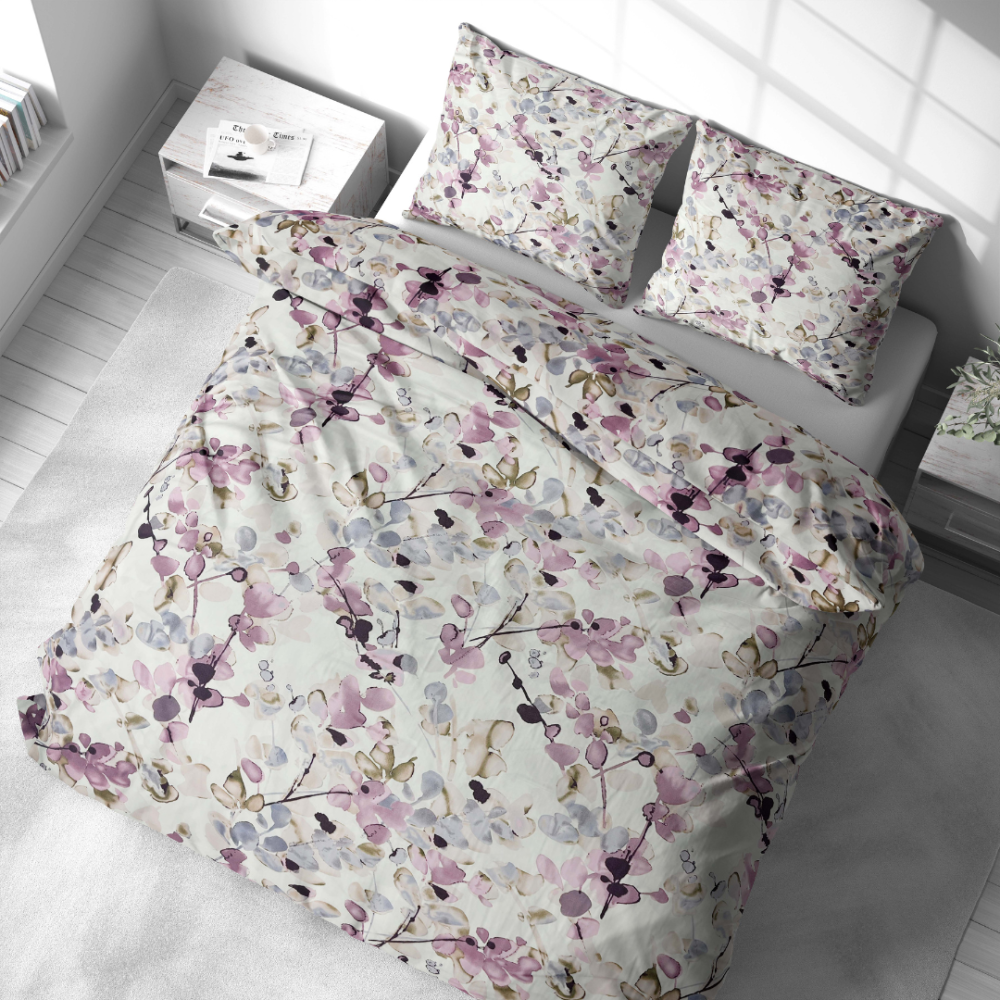 Voodipesu komplekt "Serene Leaves". Voodipesu komplektid 140x200, 140x200 cm, 200x200 cm, 200x220 cm. Rahulik voodikomplekt lehe mustriga rohelise ja halli värviga, ideaalne minimalistlikuks interjööriks.