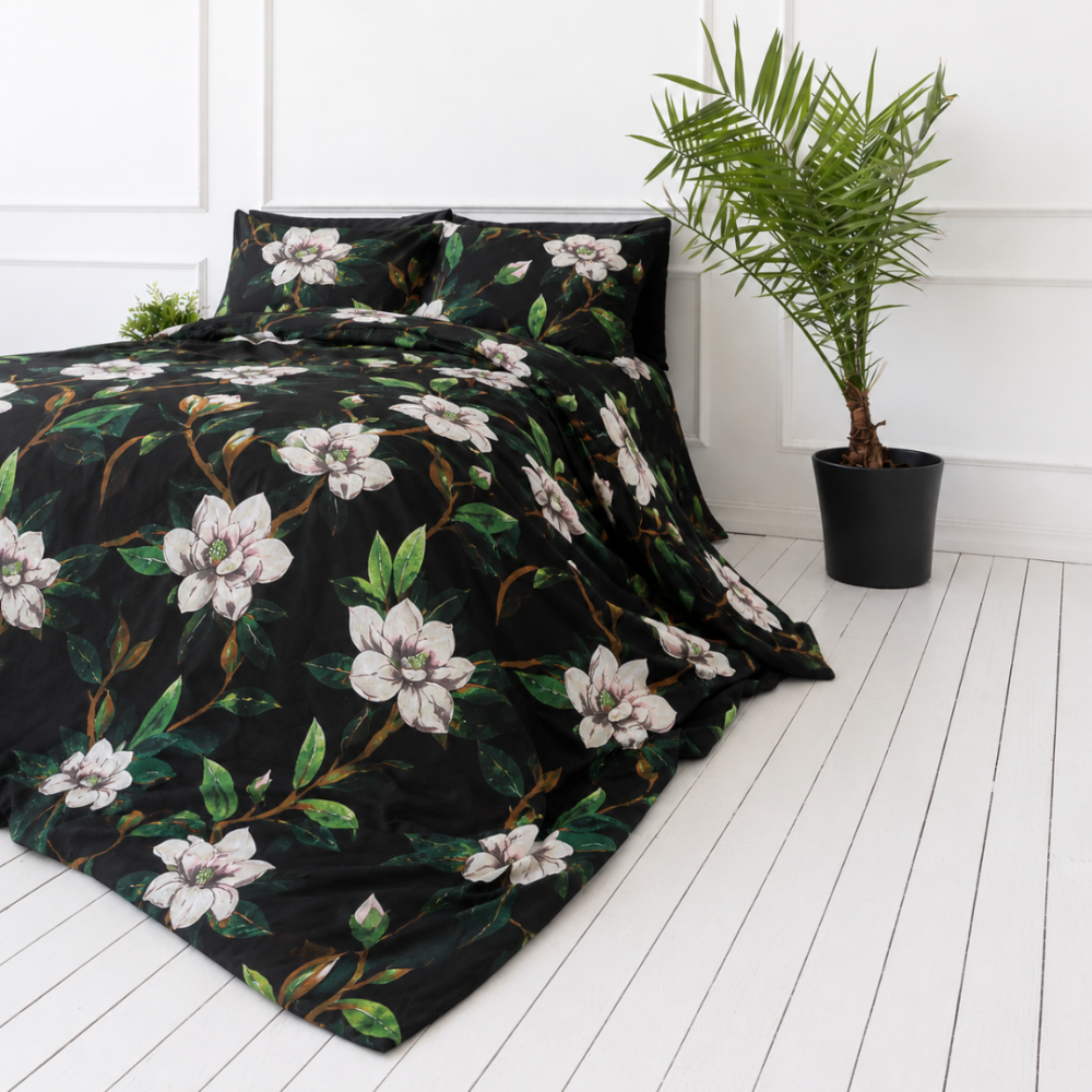 Voodipesu komplekt "Soft Magnolia". Roheline voodipesu, 140x200 cm, 150x200 cm, 160x200 cm, 180x200 cm, 200x200 cm, 200x220 cm, 220x240 cm. Kaasaegne ja stiilne voodipesu komplekt valgete magnooliate õitega. Voodipesu komplekt "Soft Magnolia". Roheline voodipesu, 140x200 cm, 150x200 cm, 160x200 cm, 180x200 cm, 200x200 cm, 200x220 cm, 220x240 cm. Kaasaegne ja stiilne voodipesu komplekt valgete magnooliate õitega.
