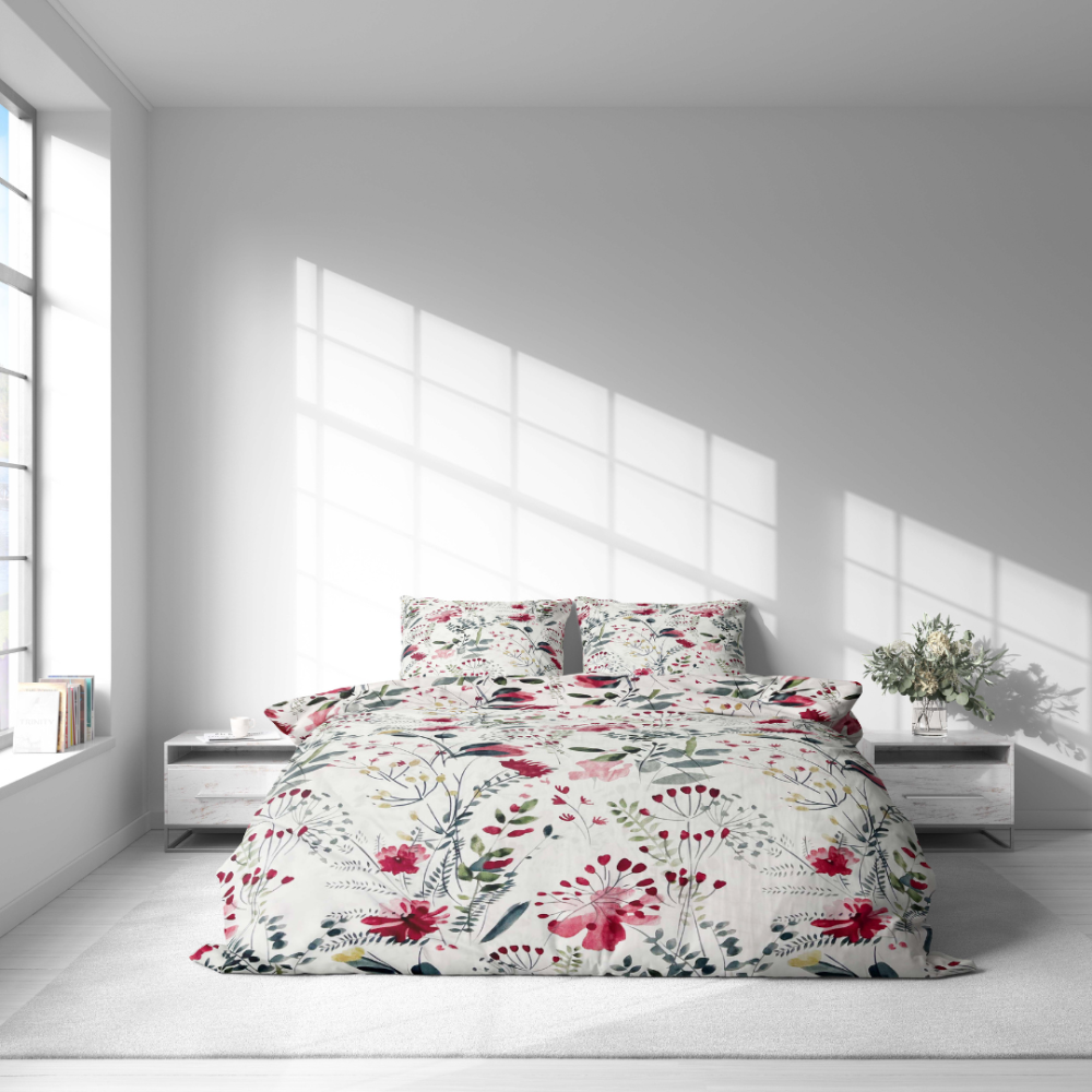 Voodipesu komplekt "Sparkling Flowers". Voodipesu komplektid 140x200, 140x200 cm, 200x200 cm, 200x220 cm. Voodipesu komplekt peene akvarelllillemotiiviga pastelsetes toonides.