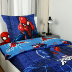 Voodipesu komplekt "Spiderman". Laste voodipesu, 135x200 cm. Kahepoolne sinine spider-mani disain linna-, ämblikuvõrgu- ja ämblikmehe motiividega