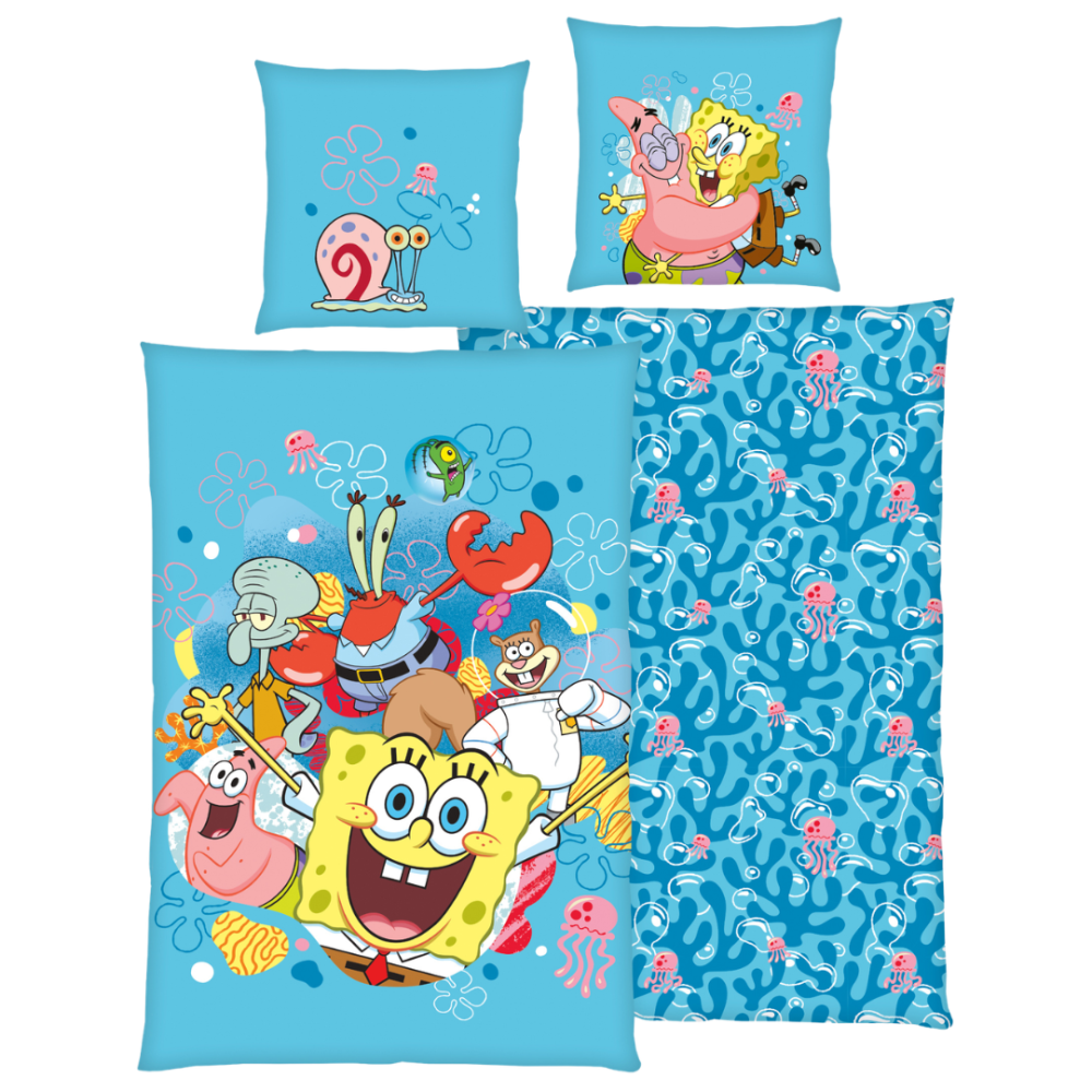 Voodipesu komplekt "SpongeBob SquarePants". Puuvillane voodipesu, 135x200 cm. Helesinine voodipesukomplekt käsna-kalle, patricku ja teiste värviliste tegelastega. Voodipesu komplekt "SpongeBob SquarePants". Puuvillane voodipesu, 135x200 cm. Helesinine voodipesukomplekt käsna-kalle, patricku ja teiste värviliste tegelastega.