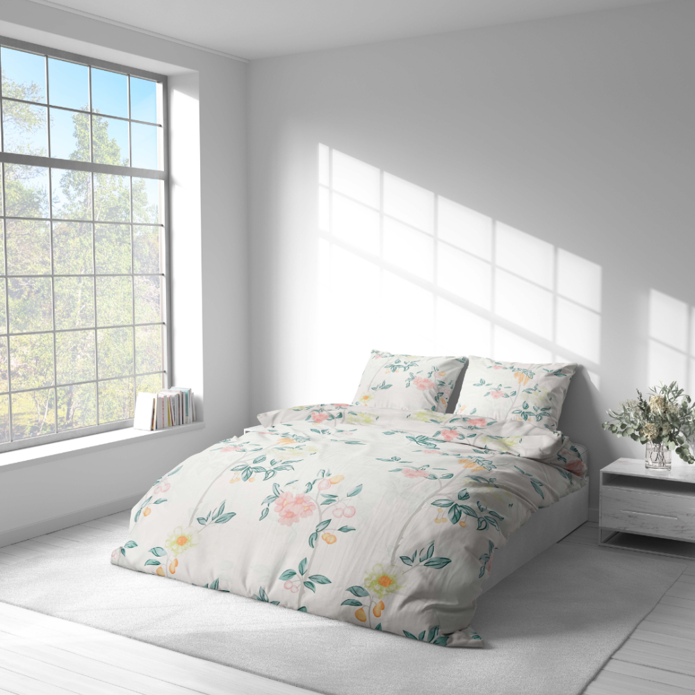 Voodipesu komplekt "Spring Melody". Puuvillane voodipesu, 140x200 cm, 200x200 cm, 200x220 cm. Voodipesu komplekt elegantse lillemustriga – pehme ja värske, ideaalne teie magamistoa sisustuse uuendamiseks.