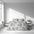 Voodipesu komplekt "Toile De Jouy Classic". Voodipesu komplektid 140x200, 140x200 cm, 200x200 cm, 200x220 cm. Komplekti kaunistab klassikaline “toile” muster – tumedate siniste joonistuste grupid heledal taustal, mis rõhutavad arhitektuuri- ja looduselemente.