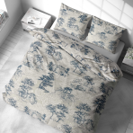 Voodipesu komplekt "Toile De Jouy Classic". Voodipesu komplektid 140x200, 140x200 cm, 200x200 cm, 200x220 cm. Disaini täiendab valged taimemotiivid, kus põimuvad puude siluetid ja dekoratiivsed lahendused, andes mustrile kerge iseloomu.