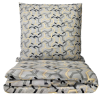 Voodipesu komplekt "Vibe". Voodipesu komplektid 140x200, 140x200 cm, 200x200 cm, 200x220 cm. Voodipesukomplekt modernse geomeetrilise mustriga beežil taustal, hallide ja mustade detailidega.