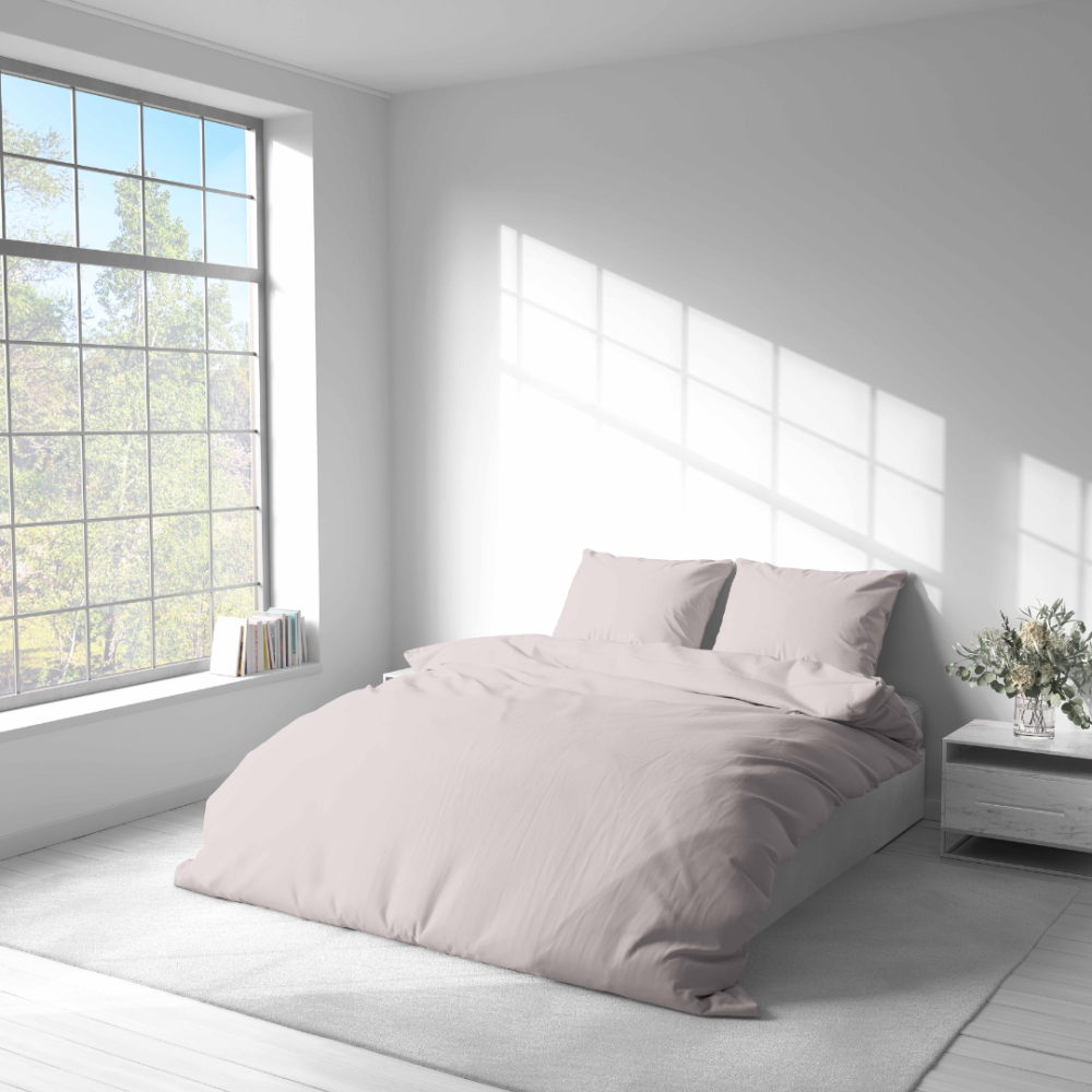 Perkal voodipesu komplekt „Shell Percale“. Ühevärviline voodipesu, 140x200 cm, 150x200 cm, 160x200 cm, 180x200 cm, 200x200 cm, 200x220 cm, 220x240 cm. Pastelne roosa minimalistlik voodipesukomplekt.