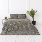 Plüüsvoodi komplekt "Minky Gilded Grey". Plüüs voodipesu, 200x220 cm. Sügavhall voodipesu kontrastse kuldse soonelise disainiga.