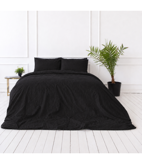 Premium satiinist voodipesu komplekt "Black Stripe Sateen“. Satiinist voodipesu