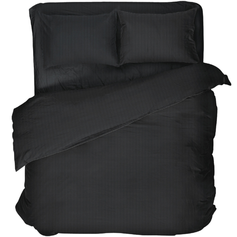 Premium satiinist voodipesu komplekt "Black Stripe Satin“. Satiinist voodipesu, 140x200 cm, 200x200 cm. Tumesinine voodipesukomplekt peente vertikaalsete triipudega ja satäänilise läikega.