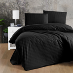 Premium satiinist voodipesu komplekt "Black Stripe". Satiinist voodipesu, 140x200 cm, 200x200 cm, 200x220 cm. Must voodipesu komplekt stiilse lineaarse mustriga kaasaegse elegantsi jaoks.