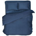Premium satiinist voodipesu komplekt "Blue Stripe Satin“. Satiinist voodipesu, 140x200 cm, 200x200 cm. Tumesinine voodipesukomplekt peente vertikaalsete triipudega, andes magamistoale elegantsi ja rahu.