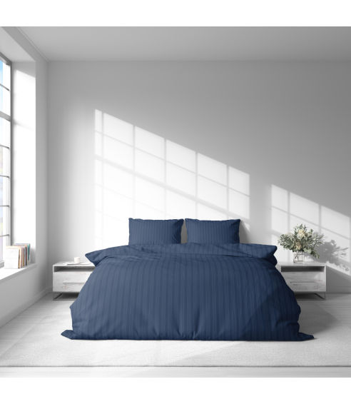 Premium satiinist voodipesu komplekt "Blue Stripe Satin“. Satiinist voodipesu