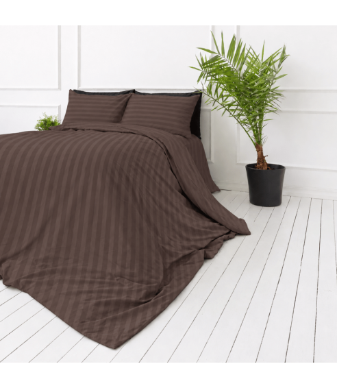 Premium satiinist voodipesu komplekt "Brown Stripe Sateen". Satiinist voodipesu