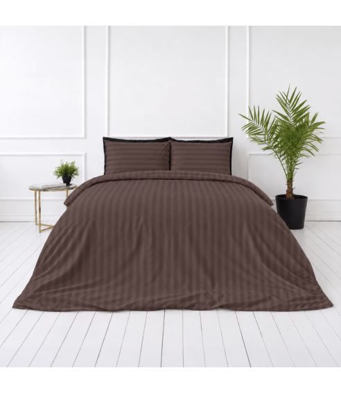 Premium satiinist voodipesu komplekt "Brown Stripe Sateen". Satiinist voodipesu
